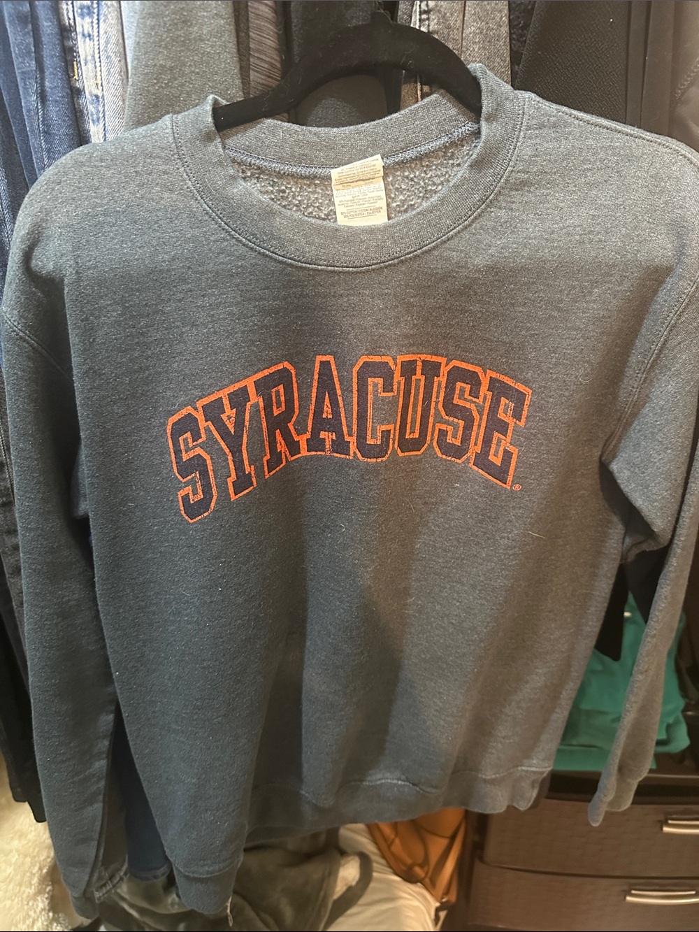 Gildan Dark Gray Crewneck Sweatshirt with Orange Syracuse Logo